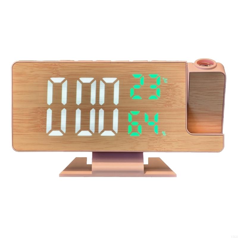 Модные Светодиодные Прикроватные Часы-Будильник с Деревянным Узором, с Проекцией Времени, Отображением Температуры и Влажности, Регулировкой Яркости Y5GB