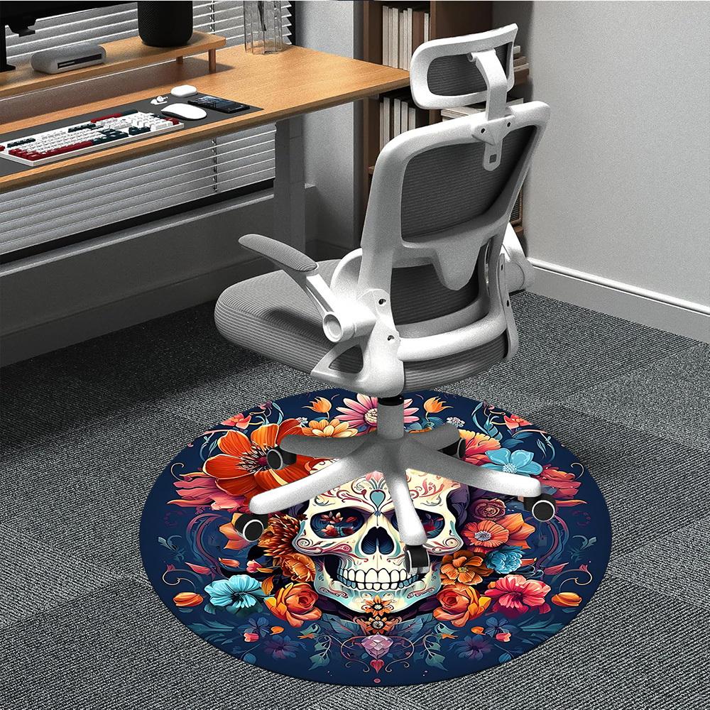 1pc Sugar Skull Flowers Office Round Area Rug, Under Office Chairs Bedroom Living Room Home Decor, Room Deco, Available in Various Sizes