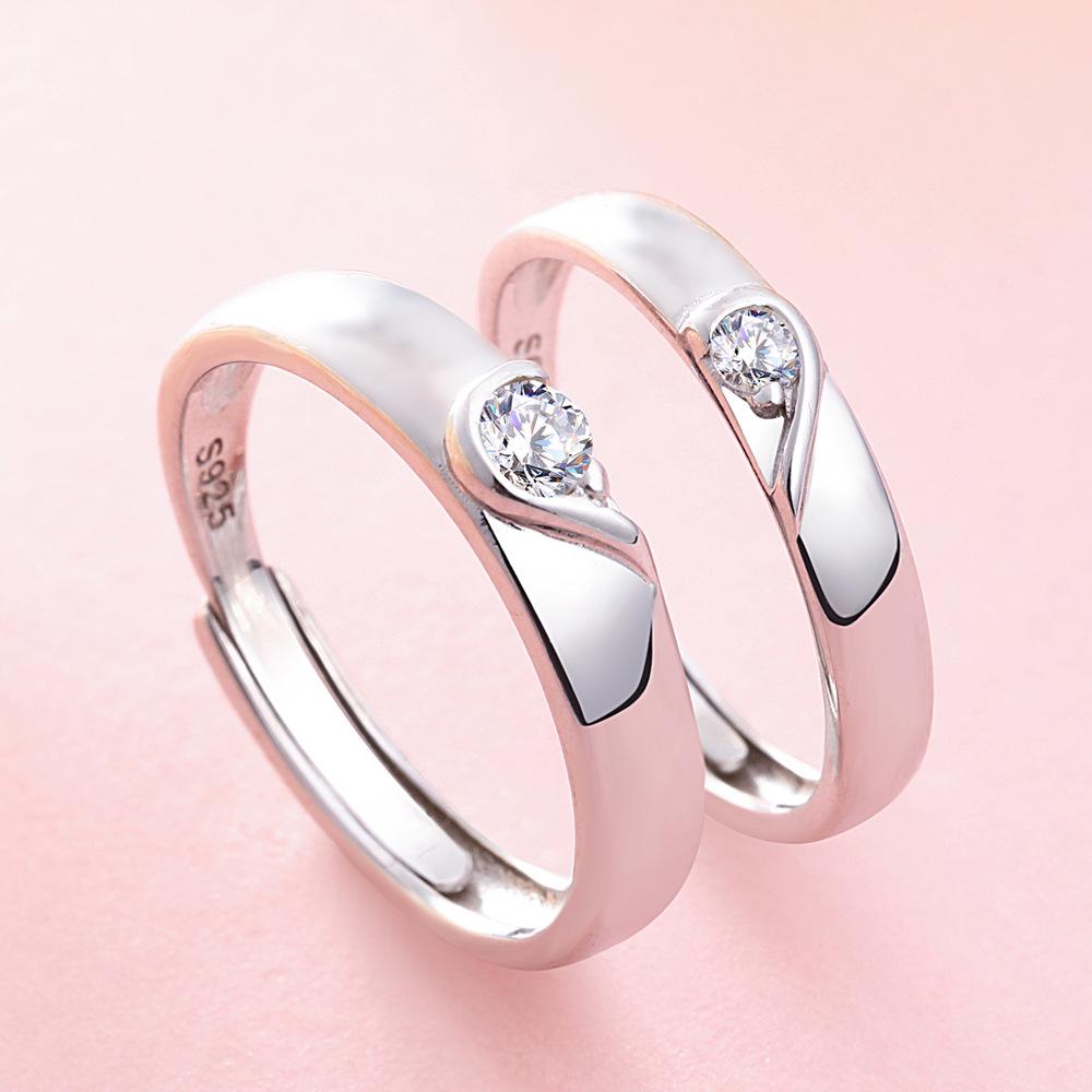 Tonglin S925 Sterling Silver Adjustable Couple Rings - Personalized Wedding Bands for Men & Women.