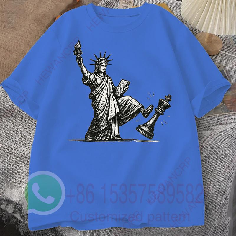 Футболка No Kings Статуя Свободы Мужской спортивный костюм Хлопок Повседневная спортивная одежда С круглым вырезом Пуловер С коротким рукавом Топы Летняя уличная одежда