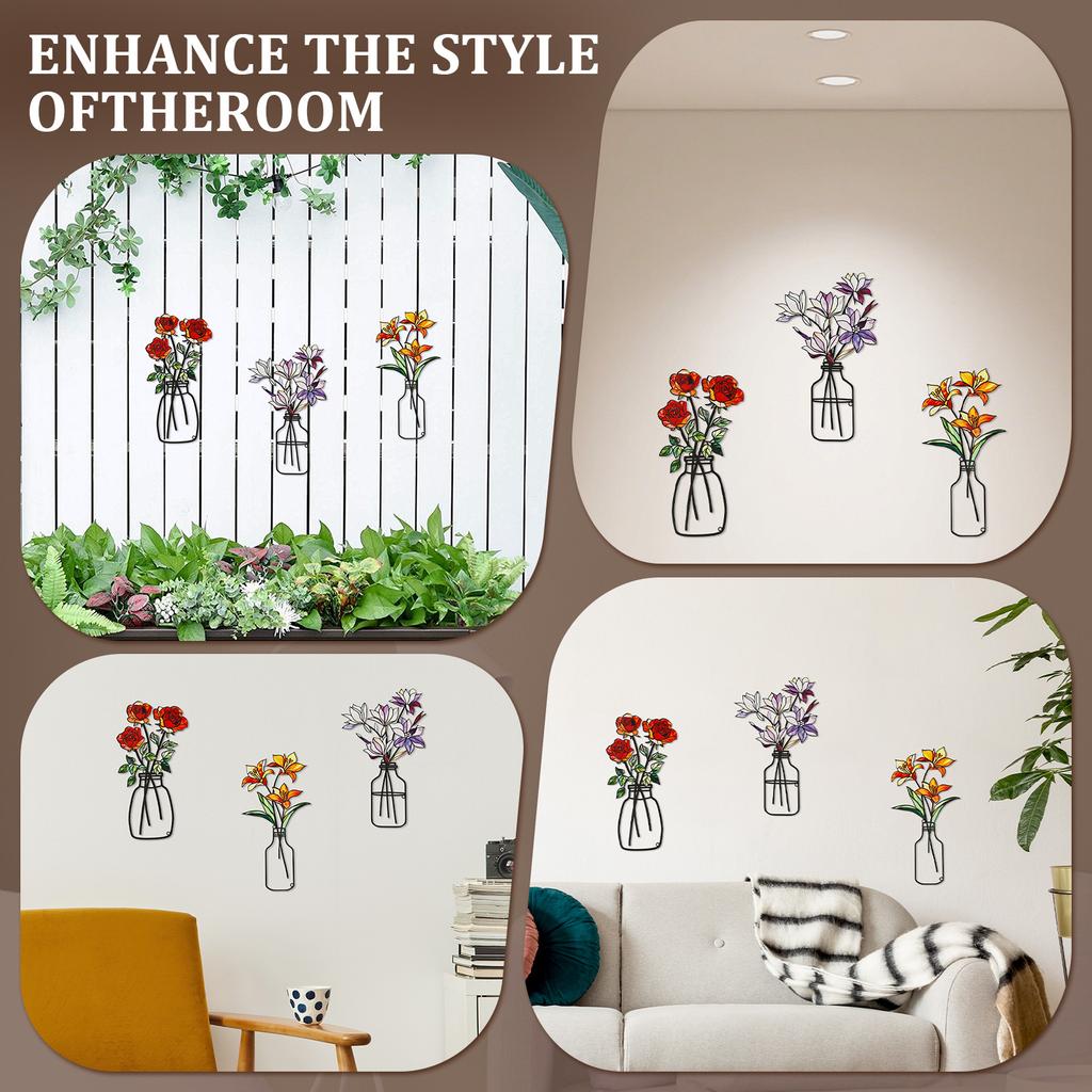 3pcs Metal Flower Wall Decoration for Home Living Room Kitchen Wall Art Metal Flower Decoration Hanging Sculpture