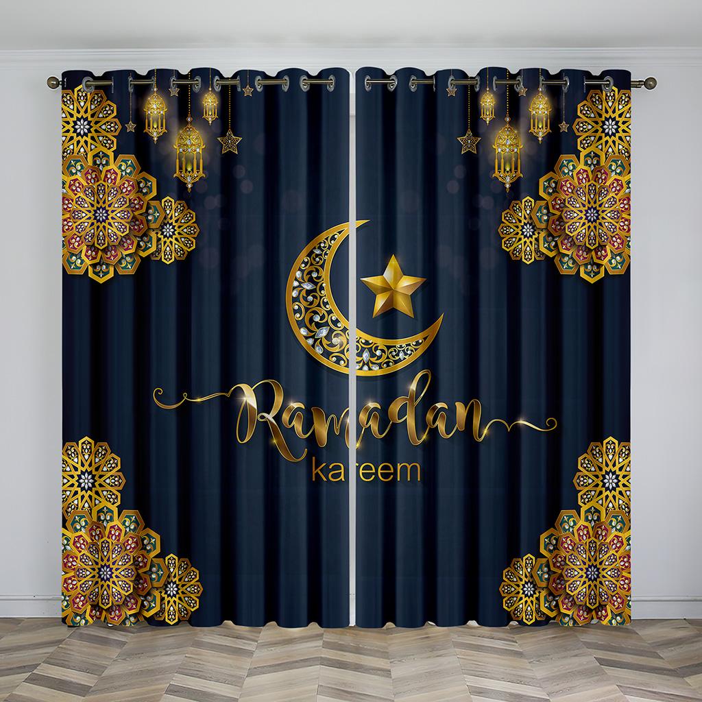 Luxury Muslim Ramadan Festival Shading Drapes Darkening Window Curtain Set for Living Room Bedroom Decor 2 Pieces Free Shiping