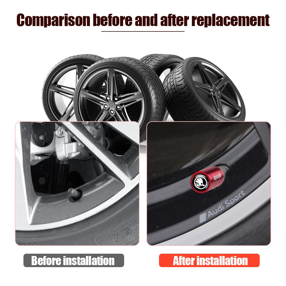HRQB8 4Pcs Frosted Metal Car Styling Wheel Tire Valve Cap Stem Cover Accessories For Skoda Rapid Octavia A5 RS Kodiaq Fabia A7 Octavia