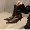Женская обувь Высококачественные женские сапоги до середины икры Модные современные сапоги с застежкой-молнией сзади Женские сексуальные туфли с острым носком для женщин