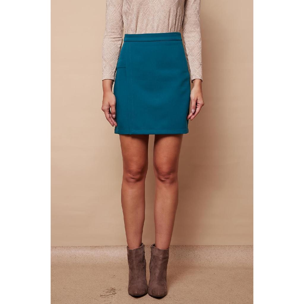 Women's Lightweight Lycra Fabric High Waist Wrap Double Breasted Lightweight Mini Pencil Skirt - Black