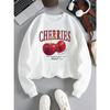 Fashion Womens Sweatshirt Fresh Red Cherries Printing Pullover Crewneck Fleece Soft Breathable Hoodie Autumn Female Streetwear
