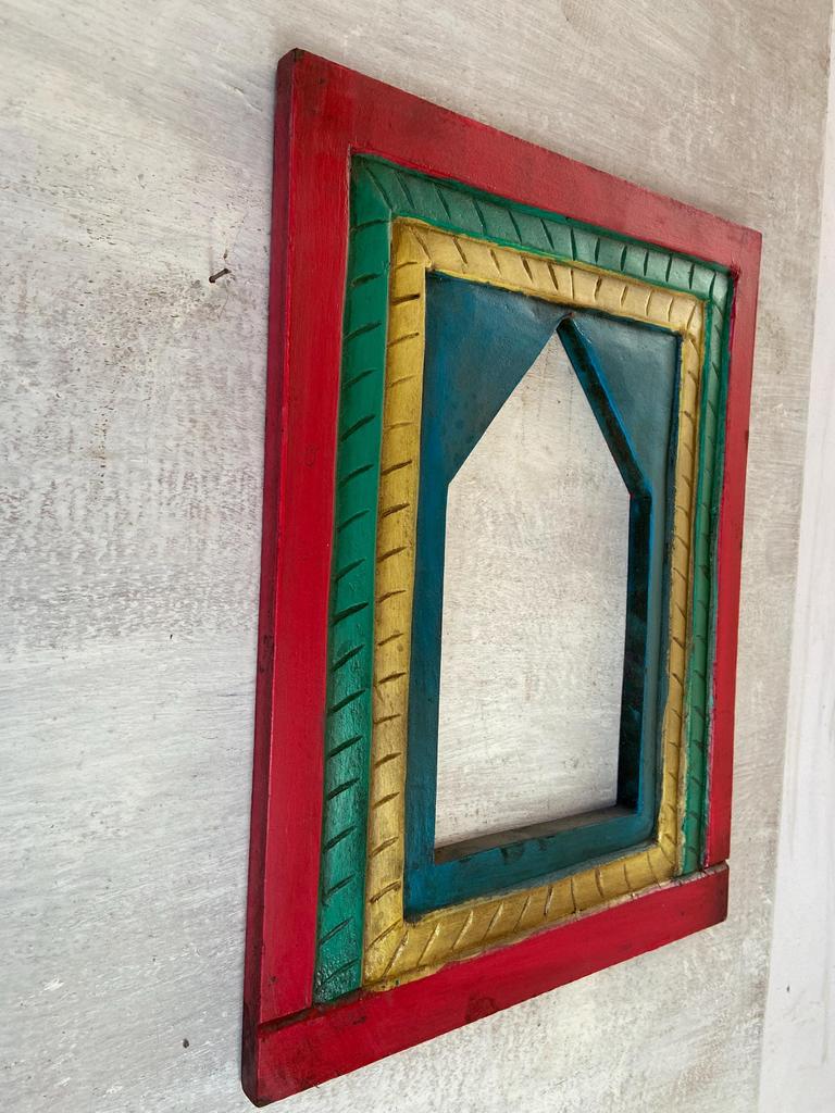 Hand-Carved Wooden Jharokha: Multi-Colored Folk Art Wall Decor