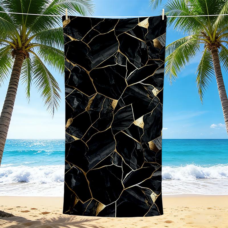 1Pc Black Gold Abstract Beach Towel, Quick Dry, Multi-Use for Beach Pool Gym Yoga Home Travel, Christmas, Halloween, Xmas Gift M928110