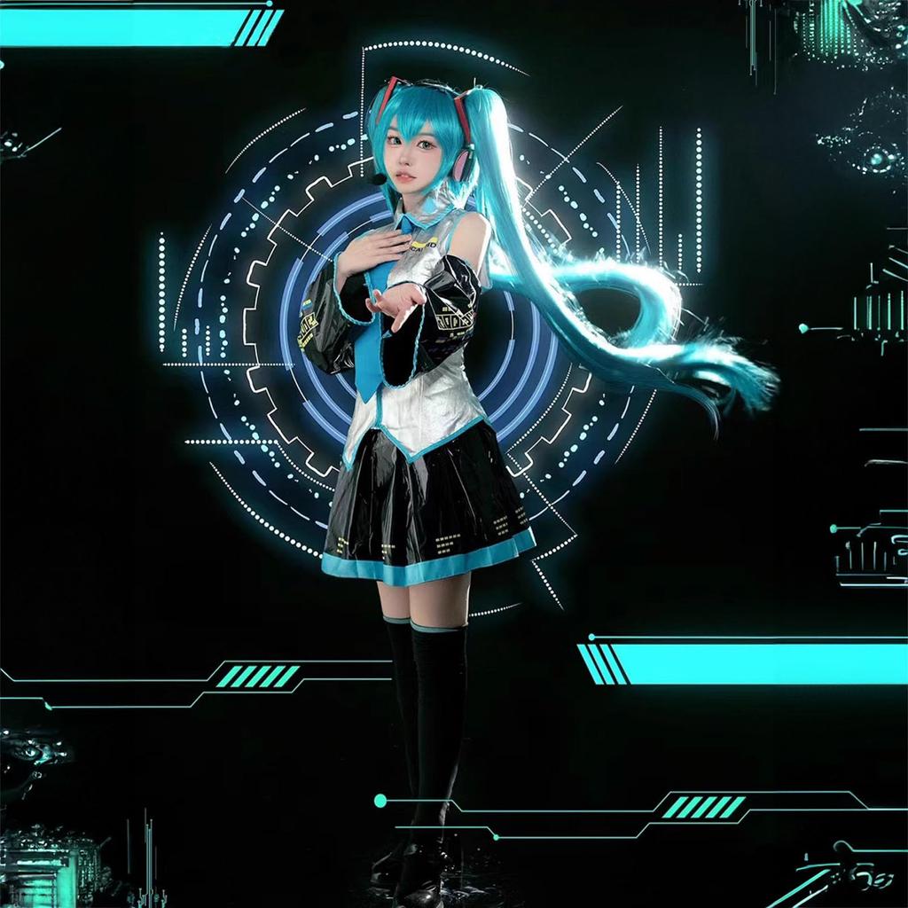 [Milky Time] Hatsune Miku Cosplay Halloween VOCALOID Original Costume with Wig (Outfit, Size L)