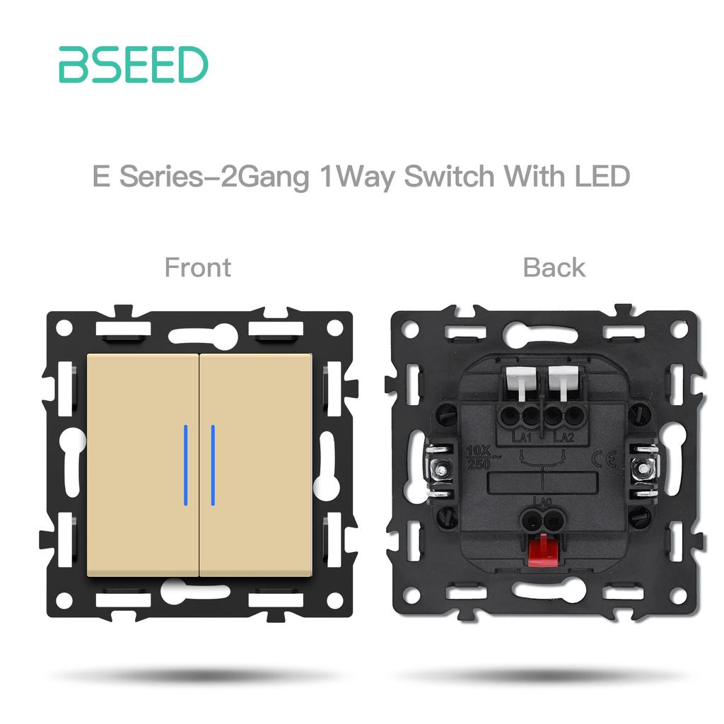 BSEED Button Switch DIY Modules Light Switch Parts Gold Glass Frame DIY Combination Wall Sockets CAT6 USB-C Charge Key E-Series