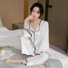 New Pajamas for Women Summer Thin Ice Silk Sweet Long-sleeved Trousers Two-piece Set High Quality Pajamas Set
