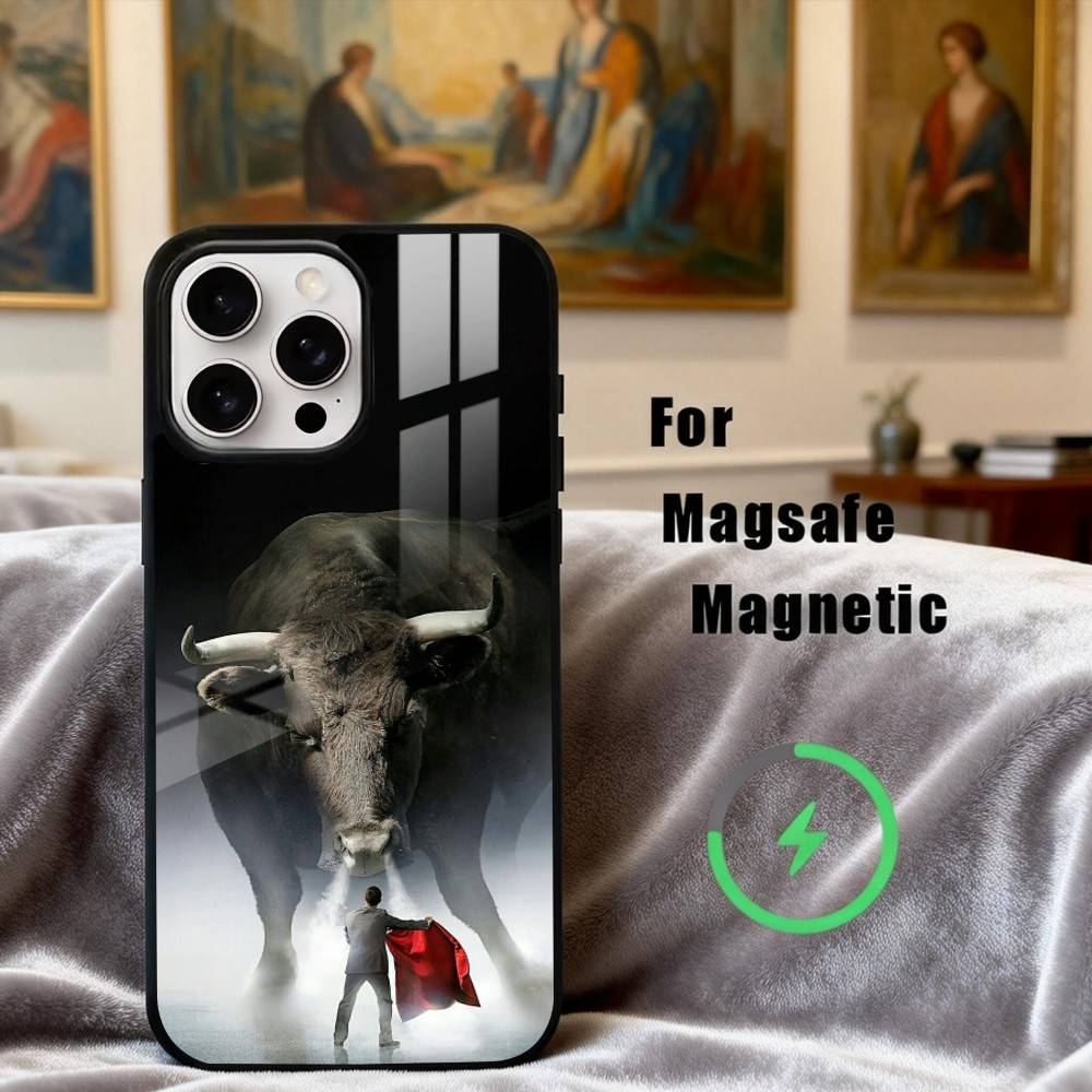 B-Бычьи бои Бык Боец Матадор Чехол для телефона Для iPhone17,16,15,14,13,12,11 Plus,Pro Max Магнитный Для Magsafe Беспроводная зарядка