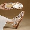 Retro Woven Hollow Roman Sandals Women's Flat-soled Transparent Bag Head Sandals 2025 Summer New Leather Soft Sole