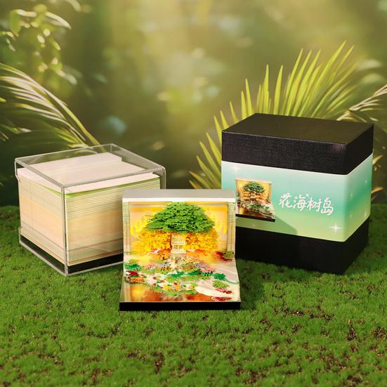 3D Time Piece Calendar Carved Tree Memo Pad 2026 Desk Calendar with LED Light Tear-off Decorative Panda Calendar Christmas Gift for Colleague Friend