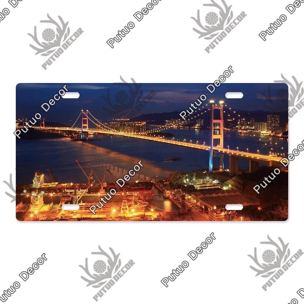 Putuo Decor Bridge Licenses Plate Metal Sign Plaque Metal Vintage Decoration for Living Room Door Beach House Home Wall Decor