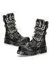 New Men's Punk Motorcycle Boots Metal Thick Heel Goth Skull Buckle Mid- Calf Combat Boots Zipper Round Toe Women Western Boots
