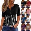 Жен. Футболка Футболка С принтом Пуговицы С короткими рукавами Повседневные Выходные Мода Классический V-образный вырез Обычный Верх