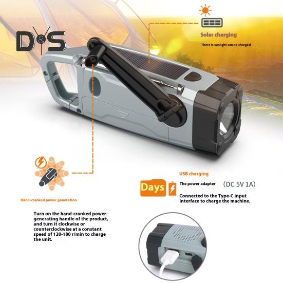 Солнечное радио с фонариком SOS сигнал тревоги многоцелевое перезаряжаемое портативное аварийное радио с ручкой AM/FM радио
