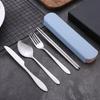 1Set Stainless Steel Chopsticks Spoon Fork Steak Knife with Storage Case Travel Camping Cutlery Set Portable Tableware