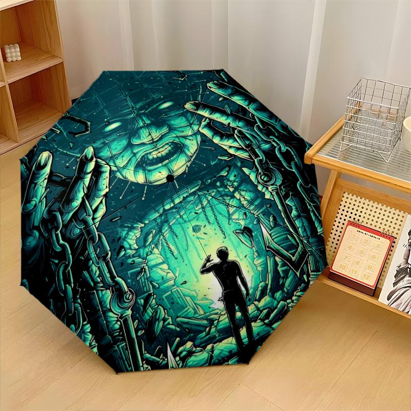 Hellraiser Pinhead Windproof Auto 8 Rib Folding Umbrella Portable Outdoor Parasol