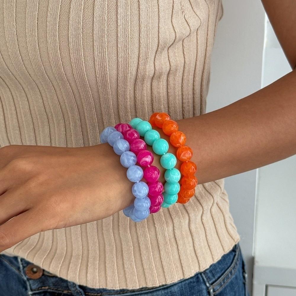 4Pcs Stackable Beads Bracelet Set Marbling Cuff Bracelet Set Vintage Round Bangles Gifts