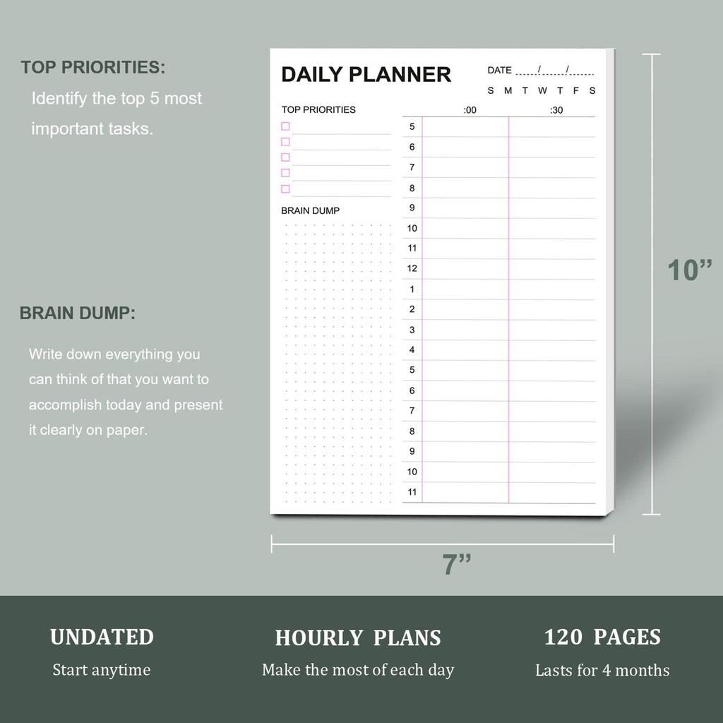 Tiankool To Do List Notepad - Daily To Do List with Priorities, Hourly Scheduler and Notes - Daily Planner Notepad for Work, Study, Appointments, 60