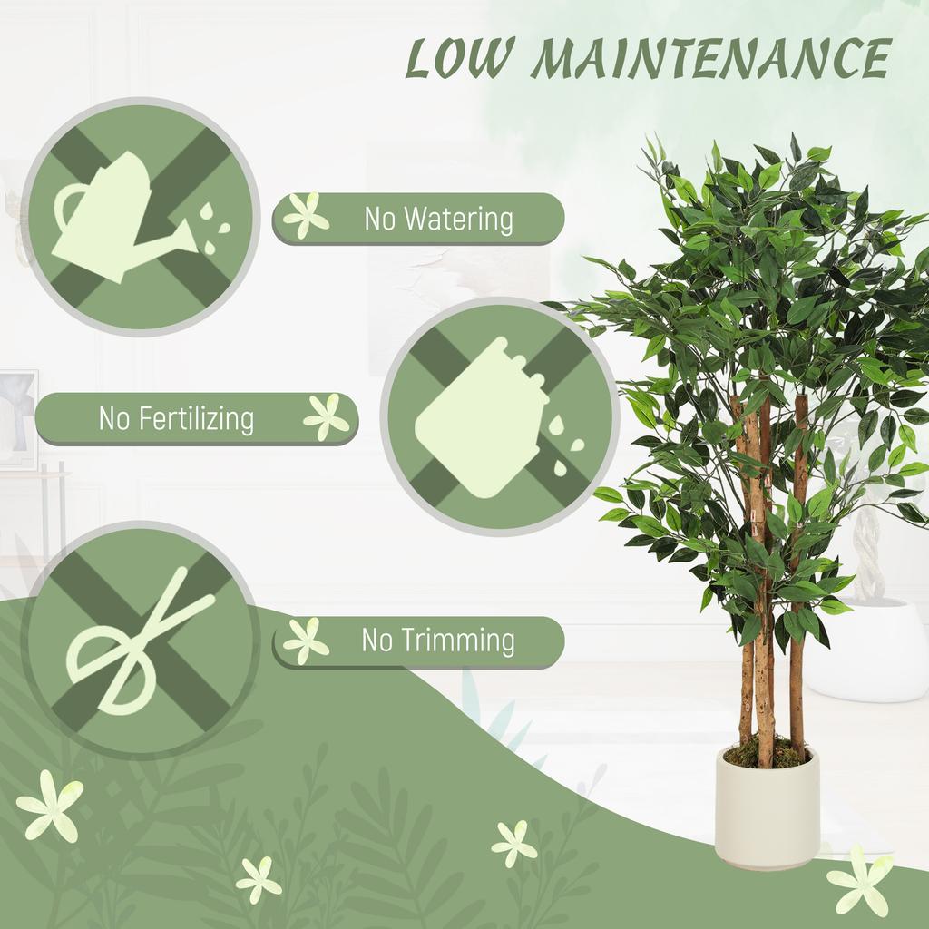 120cm Artificial Ficus Tree Fake Potted Tree With Solid Wood Trunk And Pot For Indoor Green