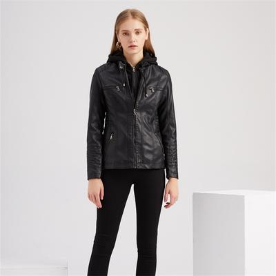 XS-7XL, весенне-осенняя куртка из искусственной кожи, женские куртки с капюшоном, черная тонкая мотоциклетная куртка, женская шляпа, съемные пальто, женские