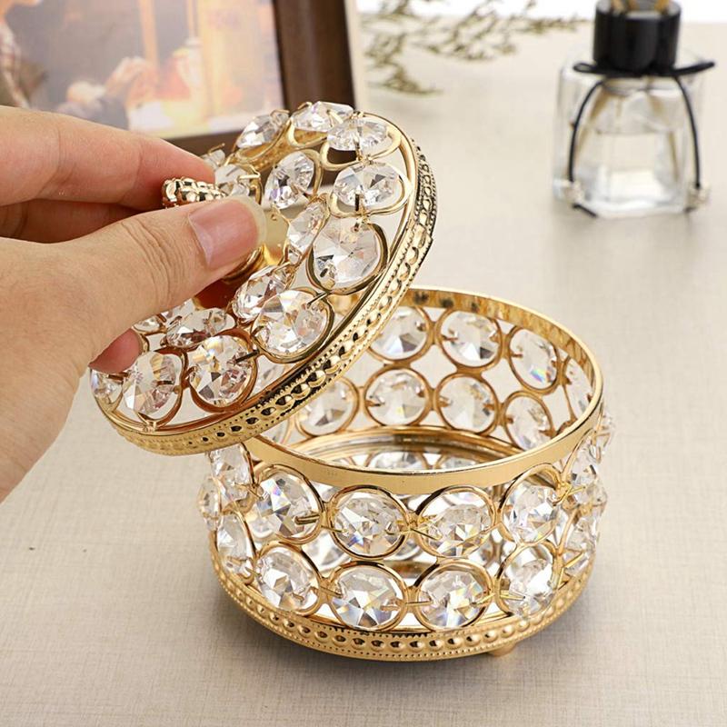 Crystal Mirrored Box Jewelry Trinket Organizer Box Home Decor Ring Earrings Necklace Storage Holder Keepsake Box(Gold) Durable