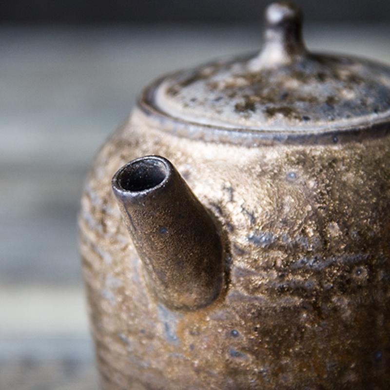 220ml Gilded Ceramic Side Handle Teapot Japanese Retro Coarse Pottery Filter Kung Fu Tea Set
