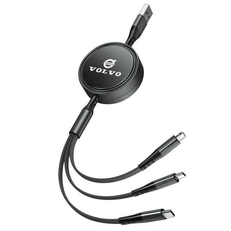 3 In 1 Retractable Data Cable Car Interior Phone Charging Wire Accessories For Volvo Xc60 Xc90 V40 V60 S60 V50 V90 S80 C40 XC40
