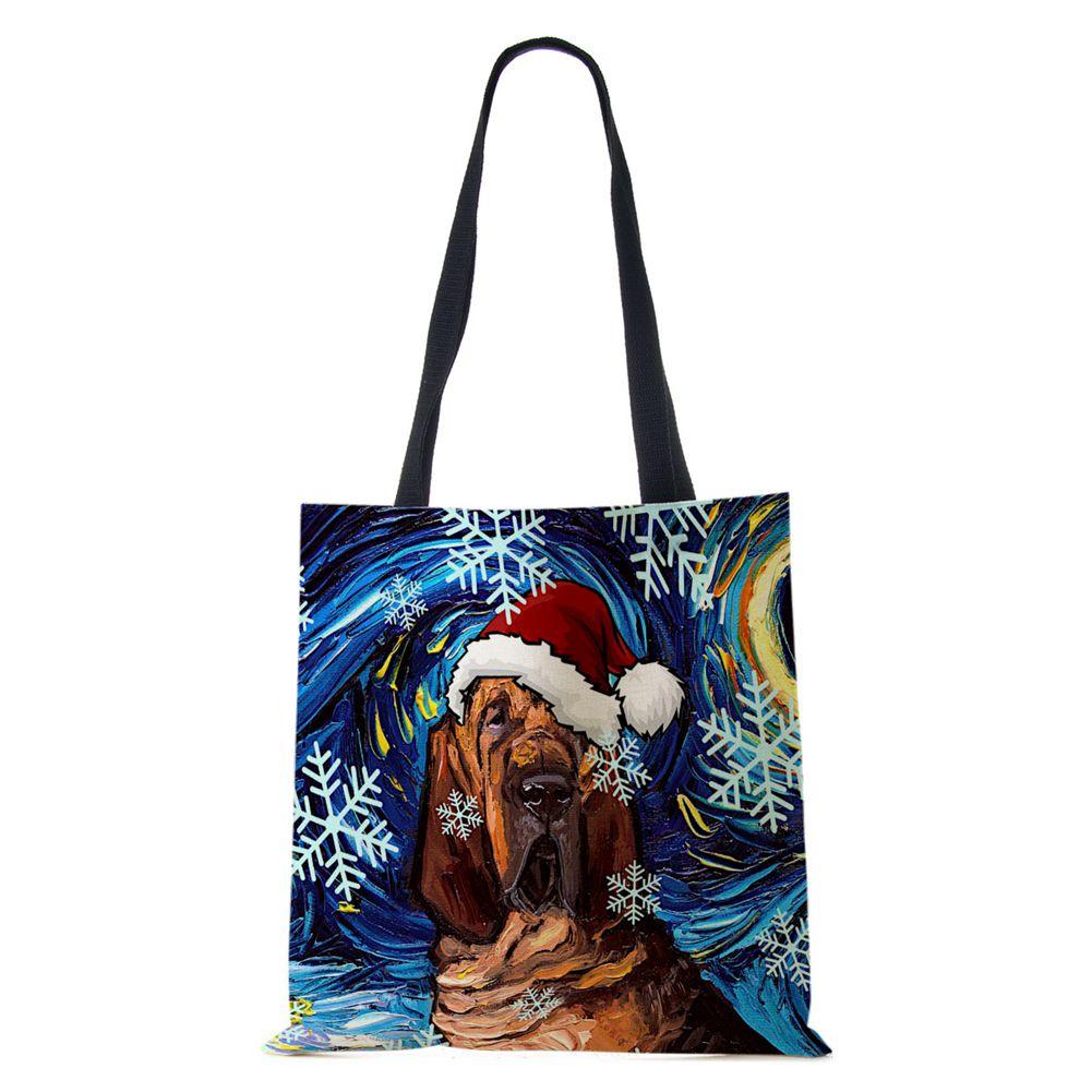 Рождественская холщовая сумка-шоппер для собак и кошек с принтом Харадзюку для женщин, многоразовая сумка через плечо, повседневная, большой вместимости, складная сумка-тоут CLE