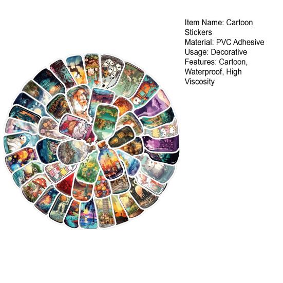 50 шт., наклейки на стеклянные бутылки с героями мультфильмов, различные милые наклейки «Мир в бутылке», граффити, декоративные виниловые художественные наклейки, водонепроницаемые наклейки для скейтборда, багажа