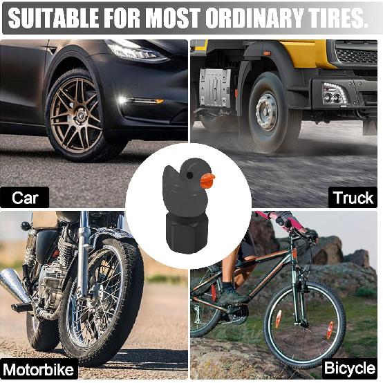 4 Pack Cute Duck tire Valve caps, Glow in The Dark Tire Valve Caps, Interesting and Practical Tire Decoration, Can be Used for Cars, Motorcycles,