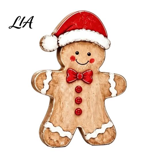 Durable Solid Wood Ornaments Christmas Wooden Gingerbread Man Decor, Rustic Gingerbread, Candy Cane House Figurines, Xmas Tabletop for Mantel