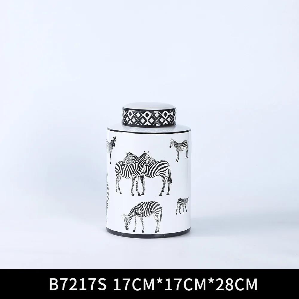 Керамическая банка для хранения с крышкой, геометрическая полоска, ваза, конфетница, настольный органайзер, декоративное ремесло для дома
