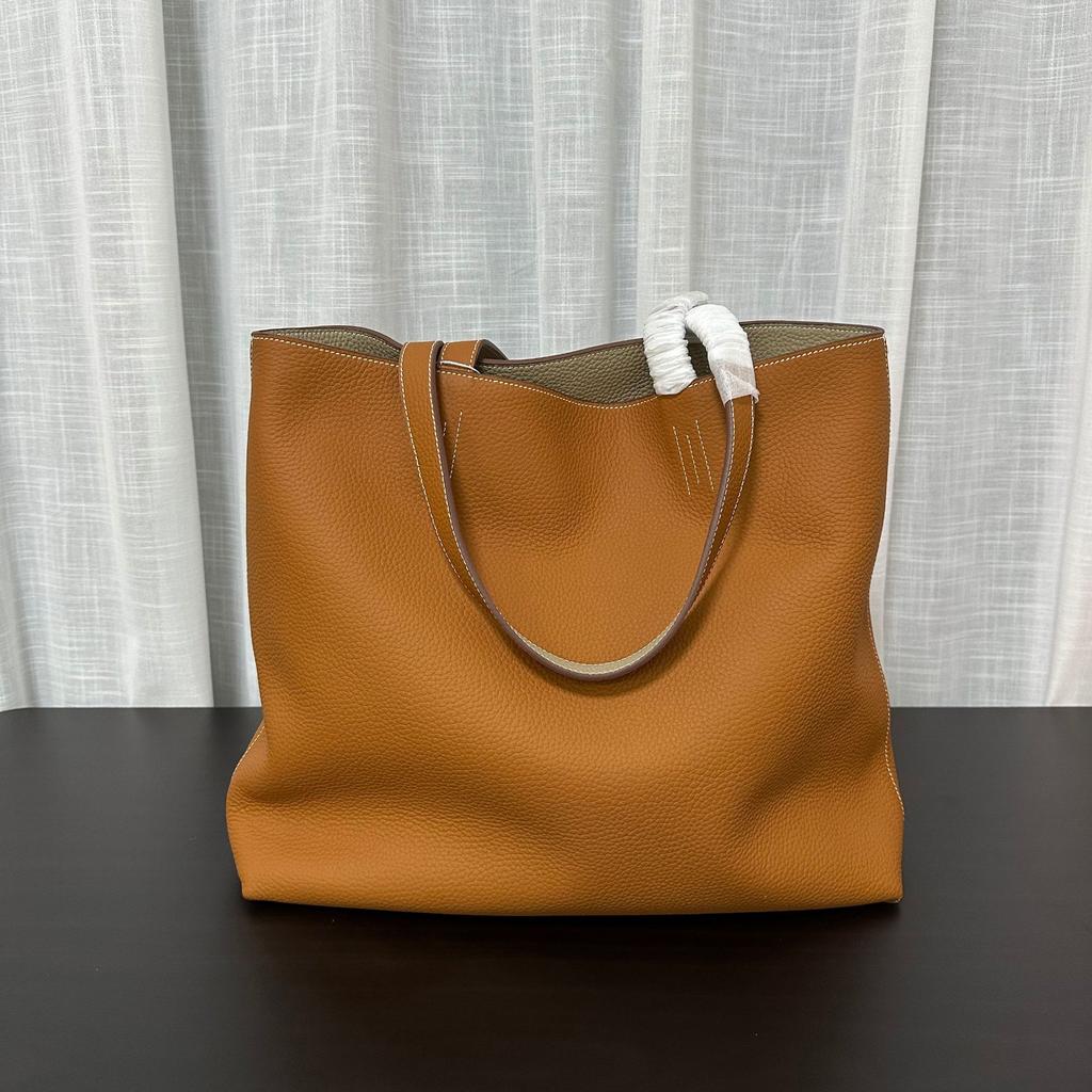 High End Custom-made Full Leather Inside And Outside Double-sided Minimalist High-end Top Layer Cowhide Bag Minimalist Tote Bag Large Bag