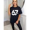 Oversized T Shirt Black 67 Six Seven Graphic Print Casual Streetwear Fashion Top For Women Summer Outfit
