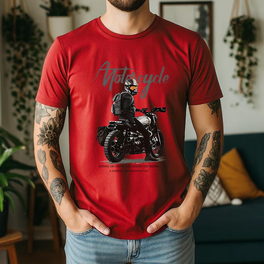 New Summer Unisexs 100 Pure Cotton TShirt Motorcycle Longing For Freedom Vintage Biker Style Casual Breathable Short Sleeve