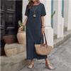 New Summer Cotton and Linen Solid Color Loose Round Neck Short-sleeved Dress for Women