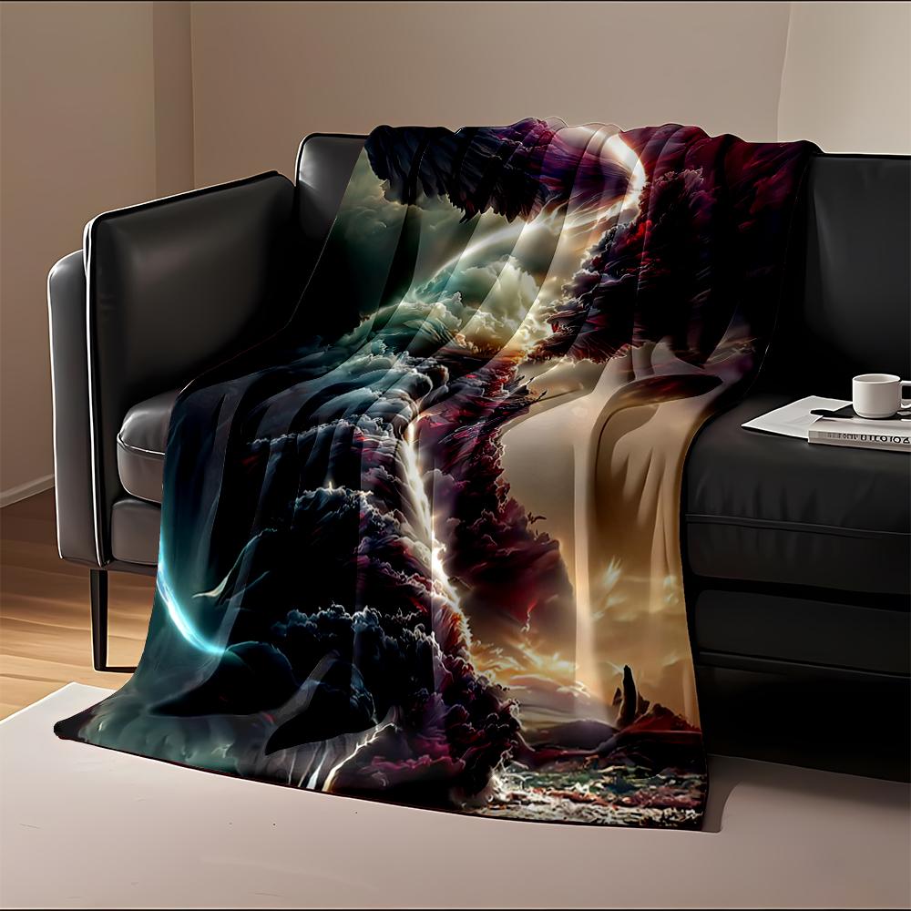 Surreal Landscape with Vibrant Abstract Clouds Flannel blanket for bedroom, living room, sofa, and nap sofas.