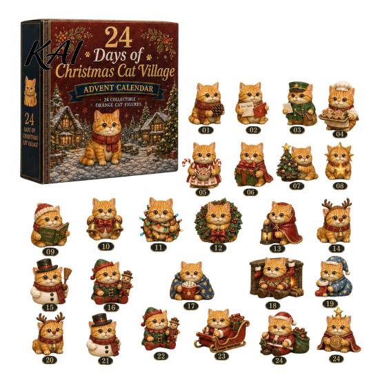 Decorative Christmas Accents Cat Advent Calendar, 24 Day Countdown with Cute Ornaments, Calendar 2D Acrylic Kitty Holiday Decorations, Gift for