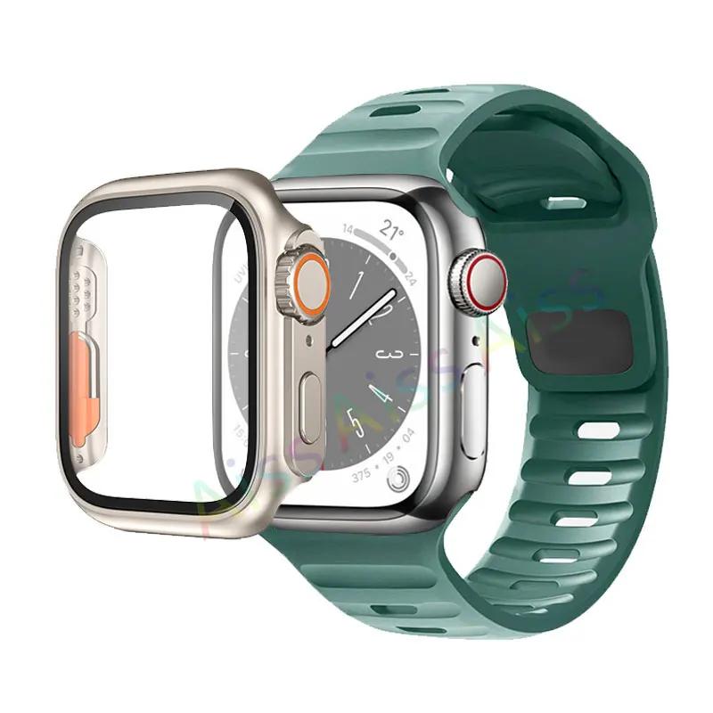 Case+Strap For Apple Watch Band 45mm 44mm 42mm 40mm Smart Silicone Bracelet Iwatch Series 3 4 5 6 Se 7 8 Change To Ultra Case