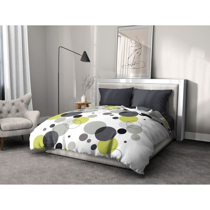 Parure de lit microfibre - HOME LINGE PASSION - BULLES DE REVE - Housse 240 x 260 cm + 2 taies d'oreiller 63 x 63 cm - Gris