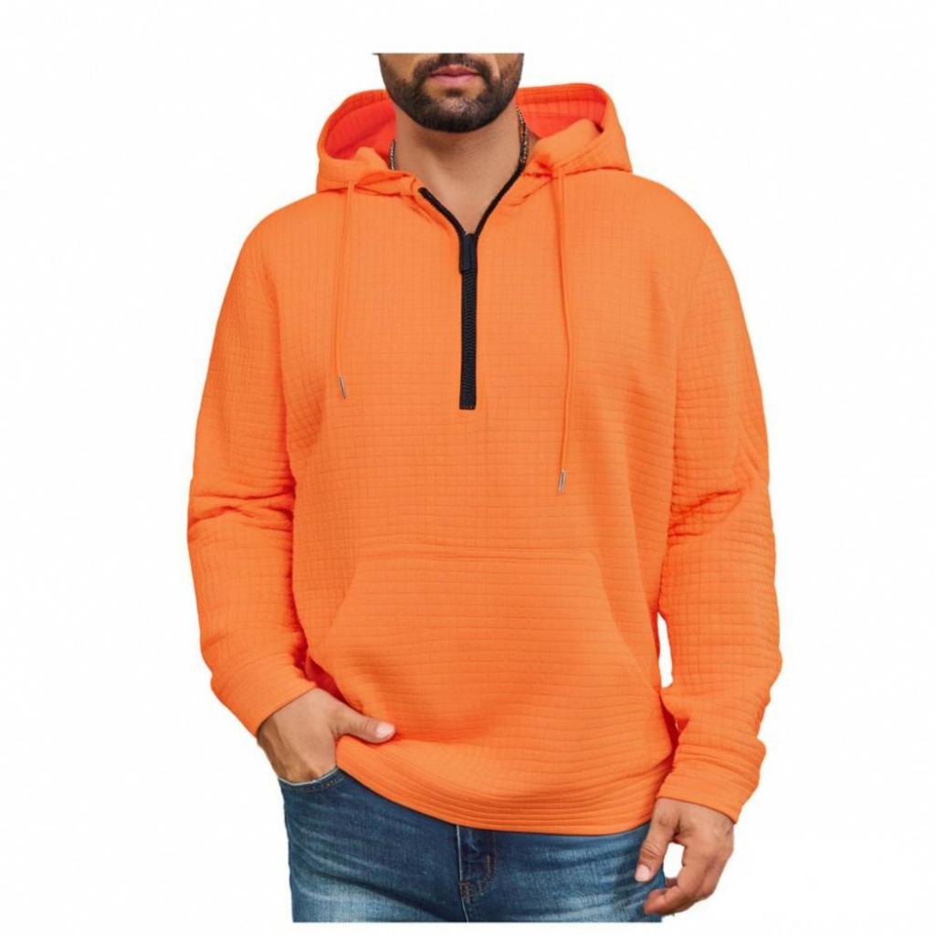 Mens Pullover Fashion Quilted Hoodies Long Sleeve Hooded Sweatshirt With Pocket