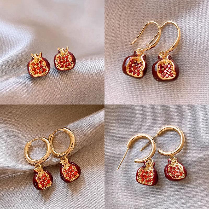 Exquisite Red Pomegranate Series Earrings for Women Simple Cute Metal Vintage Earrings Premium Jewelry Gifts Daily Wear New