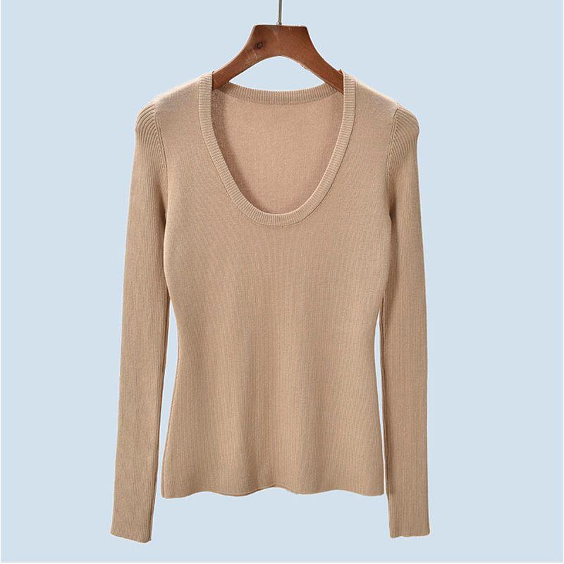 Knitted Round Neck Pullover Bottoming Shirt Soft High Elasticity Sweater Women Spring and Autumn Inner Wear Thread Slim Fit Slimming Long Sleeve Top