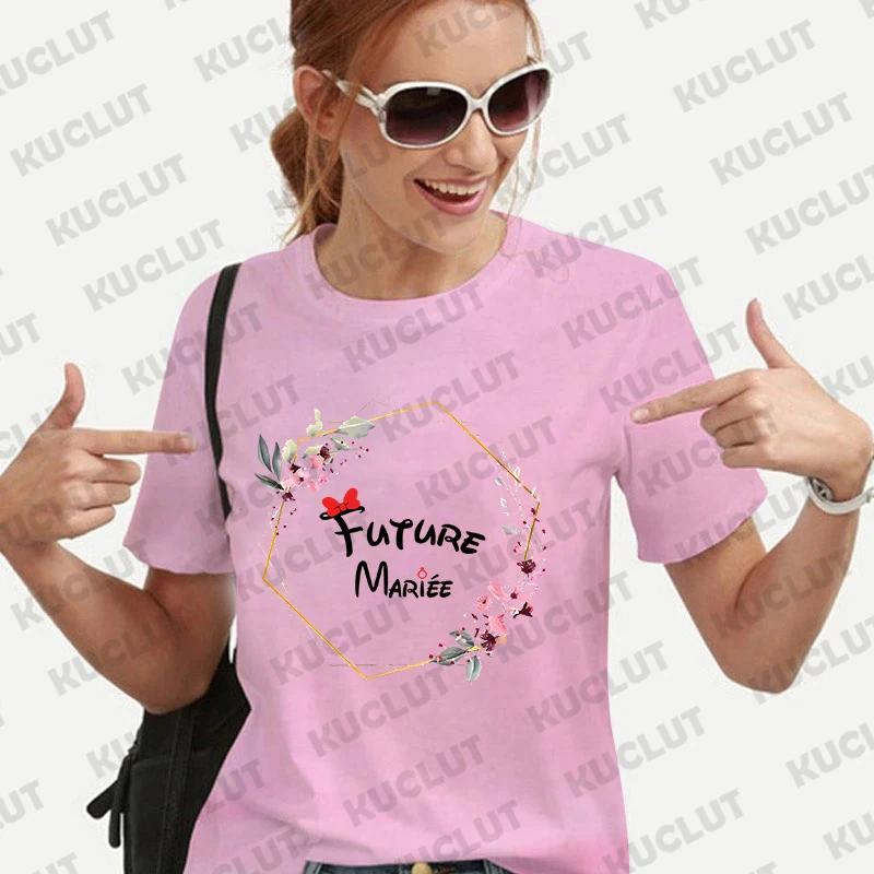 Team Bride Bridesmaid Tshirt Bridal Wedding Y2k Tops French Girls Bachelorette Party Tees Evjf Future Bride Flower Crown Tshirt