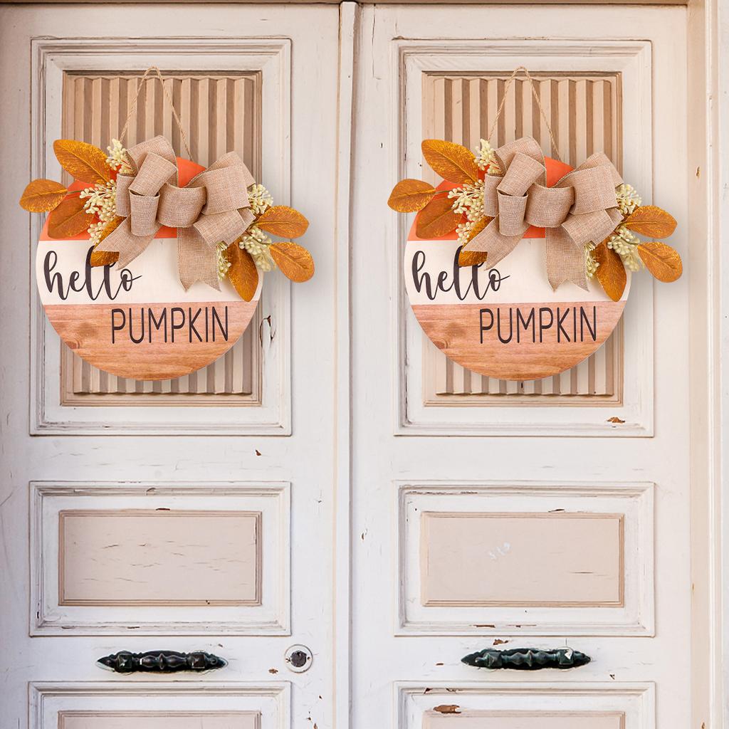 1 Pc HELLO FALL Hanging, Harvest Festival Decor Front Door Garland, Autumn Decor Wooden House Number Pendant with Pumpkin Bow, Decorative Wreaths