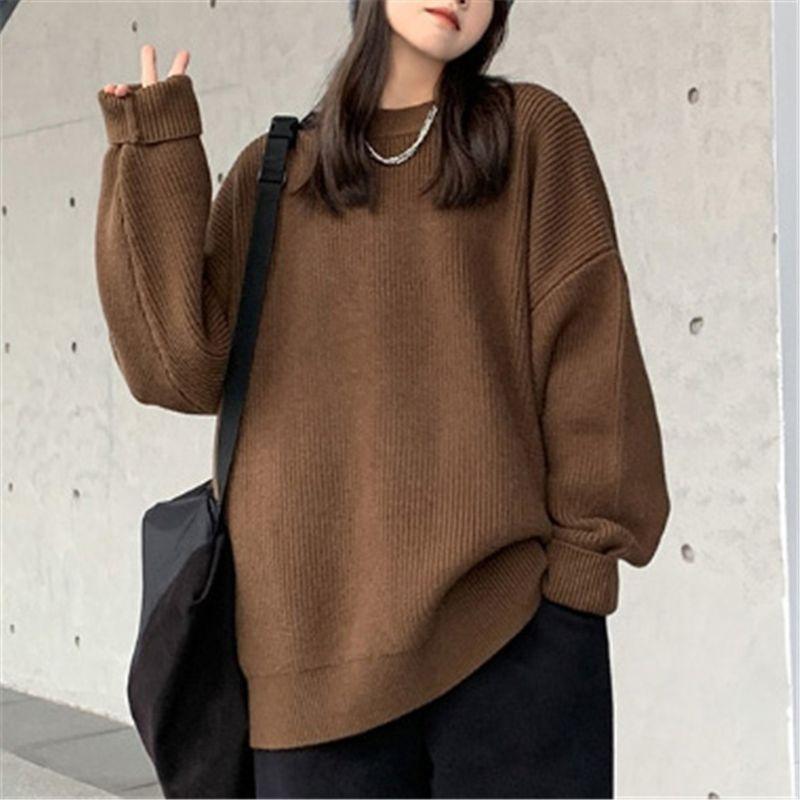 Casual Fashion Knitted Bottoming Shirt Women's Clothing Autumn and Winter New Loose Lazy Style Round Neck Pullover Sweater